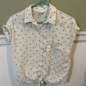 Old Navy Cream Button-Down Shirt with Navy Polka Dots